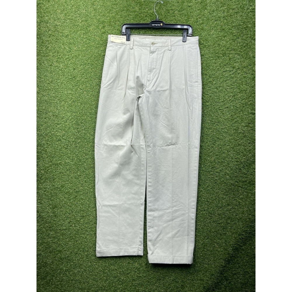 NAUTICA Marine Drill Chino Pants Mens 34x32 Rigger Classic Fit Dress Pleated NWT